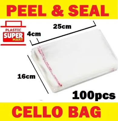 【100pcs/Pack】【16cm x 25cm】Clear Transparent Cello OPP Self Adhesive Tape Peel Seal Poly Plastic Bags
