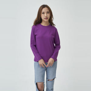 Kaos Polos Wanita Oneck Lengan Panjang Bahan Katun Combed 30s Warna Ungu Violet