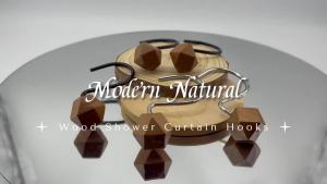 Decorative Shower Curtain Hooks Wood Shower Curtain Rings Modern Polygon Wood Shower Curtain Hangers 12PCS Shower Hooks for Shower Curtain Rod Bathroom Bedroom Living Room (Black)