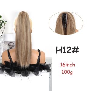 EGRT Long Claw Clip Hair Extension Natural-Looking 16 Inch Fountain Waterfall Ponytail Hair Accessory Fluffy Long Straight Synthetic Hairpiece for Women