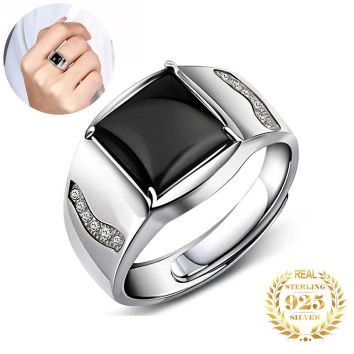 wgk 925 sterling silver ring men black zircon adjustable wedding