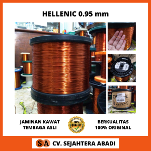 JAMINAN KAWAT TEMBAGA ASLI MERK HELLENIC Ukuran Tebal Kawat 0.95 095 mm 0.95mm 095mm Dijual per 100gr 100 Gram 1 Ons Dipakai Buat Gulung Dinamo Trafo Tamiya Generato Spull