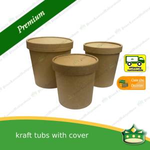 [50 pcs] kraft tub with kraft lid for take-out or paper container of ice cream. salads meals soup cookies pastries