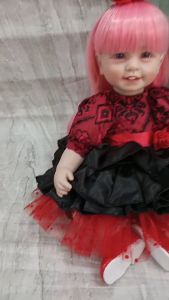 👸 Búp Bê Công Chúa Mắt Tít 6 Răng Tóc Dài Tóc Hồng NPK 55 Cm = 22 Inch Reborn Vinyl Doll PVN10028