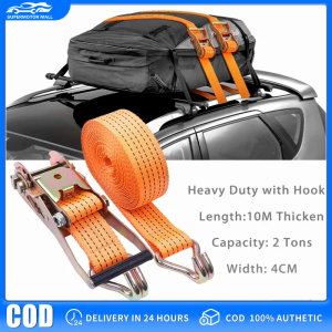 【COD/Original】10M Heavy Duty Adjustable Ratchet Cargo Tie Down Straps Luggage Belt Rope Tali Tow Strap Tow Rope