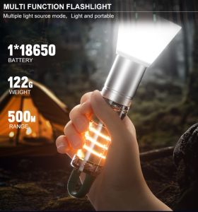 ไฟฉายโคมไฟ ของแท้แบตเต็มความจุ!! แสงสวยมากๆๆๆ  ซูมได้   หลอดXHP50 LED  600 lm แสงขาว + โคมแสงอุ่น 5 Mode แถมโคมเทียน สวมหัวไฟฉาย  18650  ชาร์จ USB Type C