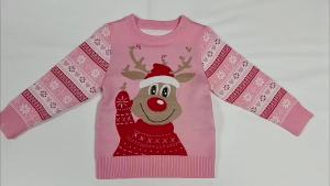 Hot-Selling Childrens Christmas Sweater for Girls Cartoon Reindeer Jacquard Round Neck Base Pullover Long Sleeve Knitwear