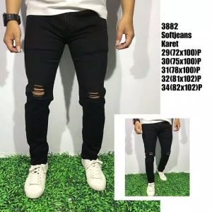 Celana Panjang Jeans Bahan Black Denim Warna Hitam Bergaya Ripped Knee