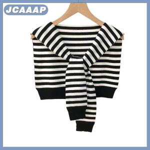 JCAAAP Mùa Đông Bên Ngoài Khăn Choàng Cho Phụ Nữ Hàn Quốc Phong Cách Mới Mùa Xuân Và Mùa Thu Cổ Áo Giả Mỏng Sọc Len Dual-Sử Dụng Khăn Dệt Kim Khăn Choàng