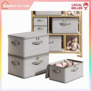 【Rainbow Culture】 Striped Fabric Storage Box / Foldable Clothes Organizer / Lidded Stackable Storage Bin