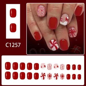 Christmas Party Press On Nail 24PCS Red Snowflake Glitters Designs Durability ABS Fake Nail For Christmas Celebrations