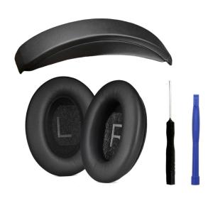 Soft Protein Leather Ear Cushions Headband for QC45 QC35 On Ear Headphones Easy Installation Superior Noise Isolation