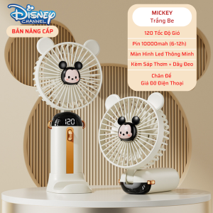 Quạt Cầm Tay Gấu Dâu Nâng Cấp 120 Tốc Độ Gió Minnie & Mickey Kèm Sáp Thơm Và Dây Đeo Pin 10.000mAh