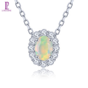 Lohaspie Jewelry Genuine Sterling Silver Pendant 925 Original Natural Opal Rhodolite Garnet Blue Topaz Pendant Oval Cut Gemstone Necklace For Women Silver Original 925 Jewelry