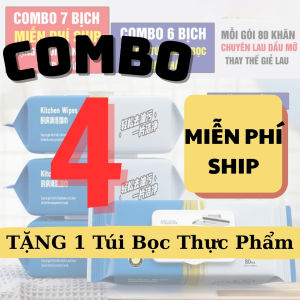 COMBO 6-7 Bịch Khăn Ướt Lau Bếp Đa Năng (TẶNG 1 Túi Màng Bọc Thực Phẩm) Khăn Giấy Lau Dầu Mỡ Không Độc Hại An Toàn Cho Da