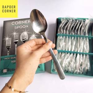SENDOK MAKAN STAINLESS TEBAL HOTEL RESTAUTANT 12 PCS MIRROR FINISH MERK CORNER