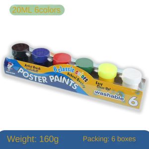 6/12colors 20ML Washable Poster Paint Set with 1 Paintbrush Poster Colours Set Finger Paint Arts Craft School Supplies