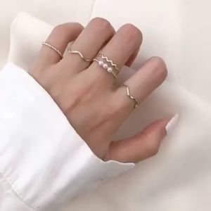 Set Cincin Mutiara Pearl Wave Ring Set Minimalist Elegant Vintage Style Korean Fashion Jewelry Gift