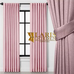 hordeng jendela polos Glosy mewah blackout import ukuran lebar 80cm panjang 270cm smokring minimalis