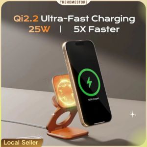 Qi2.2 25W Magnetic Wireless Charger Stand 3 in 1 Foldable Travel Charging Station (Titanium)| Watch | Airpods