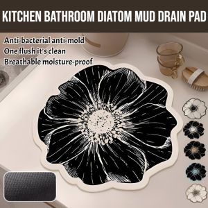 [Water-Absorbent And Oil-Proof] Rose Flower Kitchen And Bathroom Diatom Mud Drain Pad Bathroom Anti-Slip Mat Diatom Mud Absorbent Floor Rug
