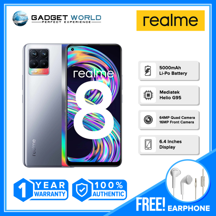 Realme 8 128GB+8GB RAM 6.4 Super AMOLED 64MP AI Quad Camera 5000mAh  Massive Battery 30W Dart Charge Free Earphone