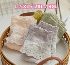 BS004 PLUS SIZE (XL / 2XL / 3XL) WOMAN PREMIUM SEAMLESS SATIN FRENCH LACE  ANTIBACTERIAL MID WAIST UNDERWEAR PANTIES SELUAR DALAM SATIN ANTIBAKTERIA  TENGAH PINGGANG PEREMPUAN 缎面冰丝 法式蕾丝 蚕丝抗菌 内裤女