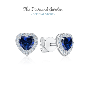 TDG 10K White Gold Lab-Grown Blue Sapphire Heart-Cut Diamond Stud Earrings