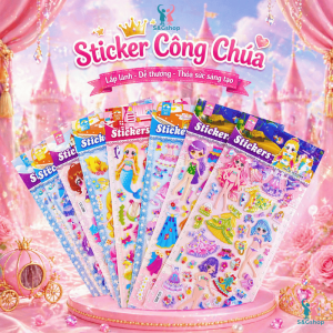 Set 5 Tờ Sticker nổi hình dáng công chúa cho bé gái