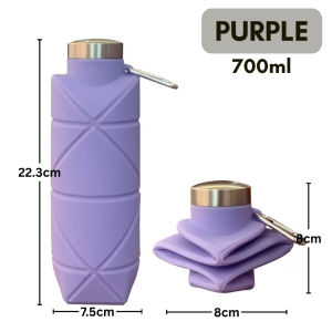 700ml Foldable Silicone Water Bottle Portable Outdoor Sports Collapsible Water Cup With Steel Lid Leak-Proof Lightweight