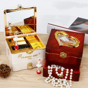 ETIONS สไตล์ยุโรป กล่องดนตรีสาวบัลเล่ต์ มี1 pullout คลาสสิกแบบคลาสสิก กล่องเครื่องประดับดนตรี กล่องเก็บของลิ้นชัก การออกแบบไวโอลิน เครื่องประดับสาวบัลเล่ต์หมุน แต่งงานในงานแต่งงาน