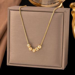 Rosy Recess Geometric Gold Plated Beaded Necklace with Vintage Charm for Women Elegant Lockbone Chain Design