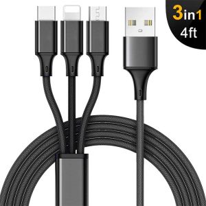 Màu Ngẫu Nhiên - Dây Sạc  Cáp Sạc Bọc Dù Đa Năng Cao Cấp Siêu Bền Chống Đứt 3 Trong 1 Dài 1.2m Gồm Lighning - Micro - Typec - BH 12 Tháng