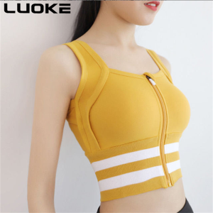 Luoke Sports Vest Womens Shockproof Fitness Underwear Gathered Running Bra Front Zipper Shaping Yoga Bra Big Size