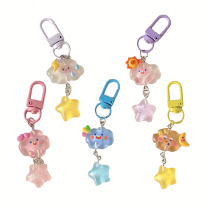 Gói 5 Charming đám mây và sao Keychains Phụ kiện cho những người đam mê thời trang vòng chìa khóa đồ treo trang trí
