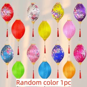 FFBH Random Color Traditional Chinese Silk Lantern 12/14/16/18inch Hanging Design Mid-Autumn Festival Decoration Durable Easy Storage K7M2P