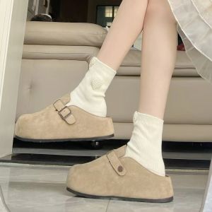 Free Shipping Retro-Style Thick-Soled Leather Loafers For Women Suitable For Outdoor Wear With A Soft Sole And Slip-On Design