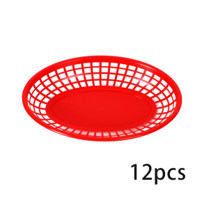12pcs Plastic Food Tray Basket Fast Food Burger Fries Chicken Hot Dog Bread Serving Tray Basket
