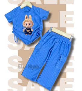Stelan Celana Cargo Labubu Anak Perempuan 1-6thn Oneset Labubu Viral Setelan anak Viral