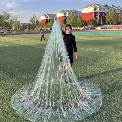12feet Korean style net casting pure handmade old-fashioned spinning net iron chain small mesh traditional net casting weighted net chain fishing net hand thrown net
