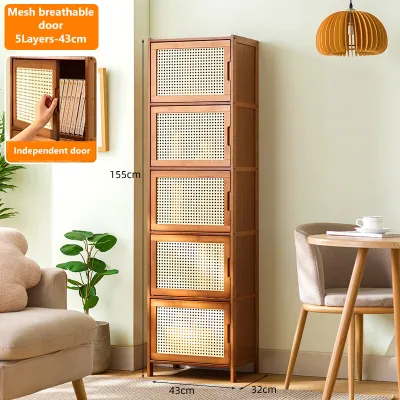 Multifunctional Kitchen Storage Cabinet Bamboo Multi-layer Storage Shelves With Transparent Door Food Storage Cabinet Kabinet Rak Dapur