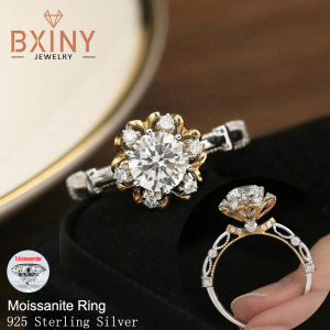 BXINY Luxury 1CT Moissanite Ring 925 Sterling Silver Lab Diamond Flower Wedding Bands Gifts for Women Fine Jewelry GRA Certified