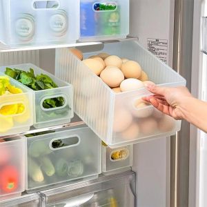 PLLEWY Plastic Fridge Storage Box Foldable Space Saving Fruit Vegetable Organizer Durable Multifunction Food Storage Container Kitchen Use
