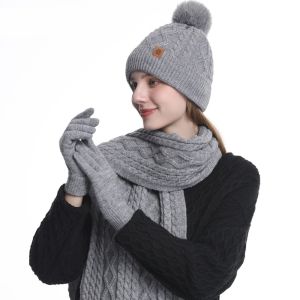 MUQZI Twist Bộ mũ khăn và găng tay Bộ 3 món Nhiệt Mũ len Bảo vệ cổ Đơn giản Mũ len mùa đông Phụ nữ