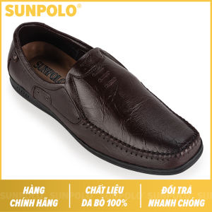 Giày mọi nam da bò SUNPOLO LS2098N (Nâu)