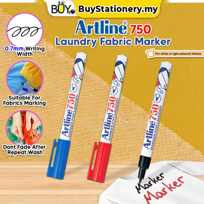 Artline 750 Laundry Cloth Permanent Marker Fabric Pen Black Blue Red