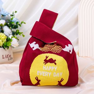 BRISA Mini Mid-Autumn Festival Handbag Moon Cake Creative Tote Crochet Handbag Chinese Style Hand-Woven Wrist Knot Bag Handmade