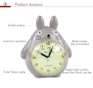 【Fans tone】 Cartoon Totoro Alarm Clock Quartz Creative Mute Night Light Bedside Bedroom Children Music Multi-functional Desk Clock