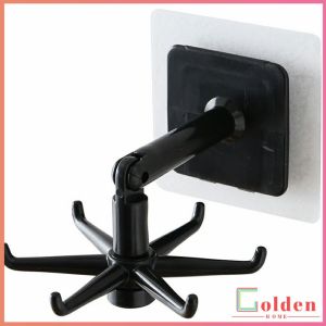 Golden ที่แขวนติดผนัง 6 แฉก ตะขอติดเพดาน ติดผนัง ขอเกี่ยวหมุนได้ 360 ° Hexagonal self-adhesive hook