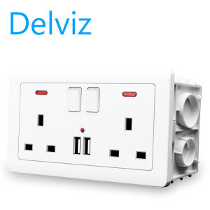 Delviz(international brand) UK wall-mounted 13A power socket.Dual Tri-Port Dual USB 5V-2.1A Port 2GANG Switch Control.USB Wall Socket Switch AC/DC Charger Plug Power Adapter UK Wall Socket